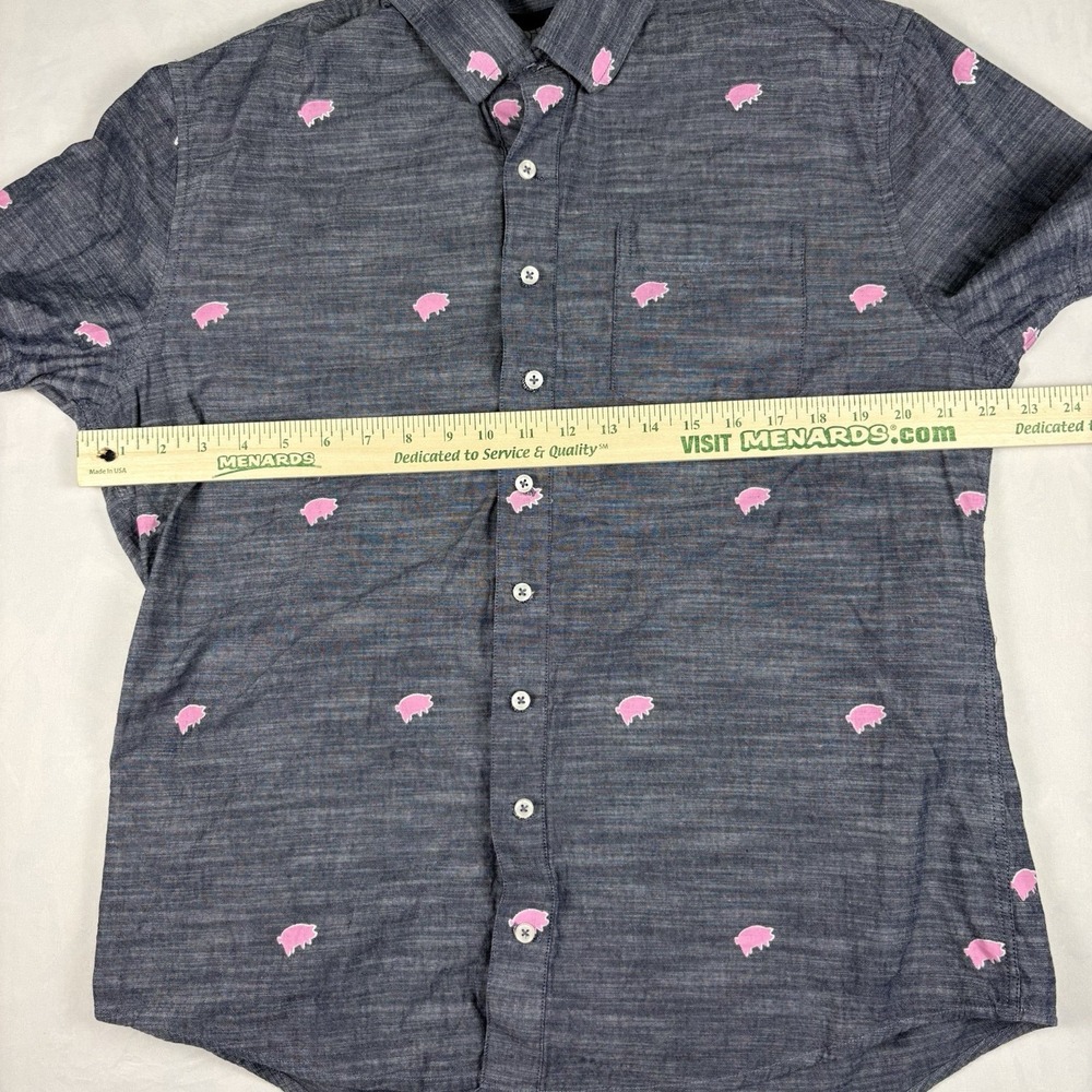 Pink Floyd Sec 119 Button Up Shirt Mens L Pig Print Chambray Short Sleeve Band - Picture 2 of 5